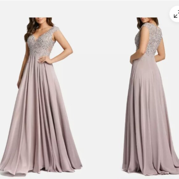 MAC DUGGAL 20264 SEQUIN EMPIRE WAIST PLEATED VINTAGE LILAC GOWN sz 8 - Picture 1 of 4